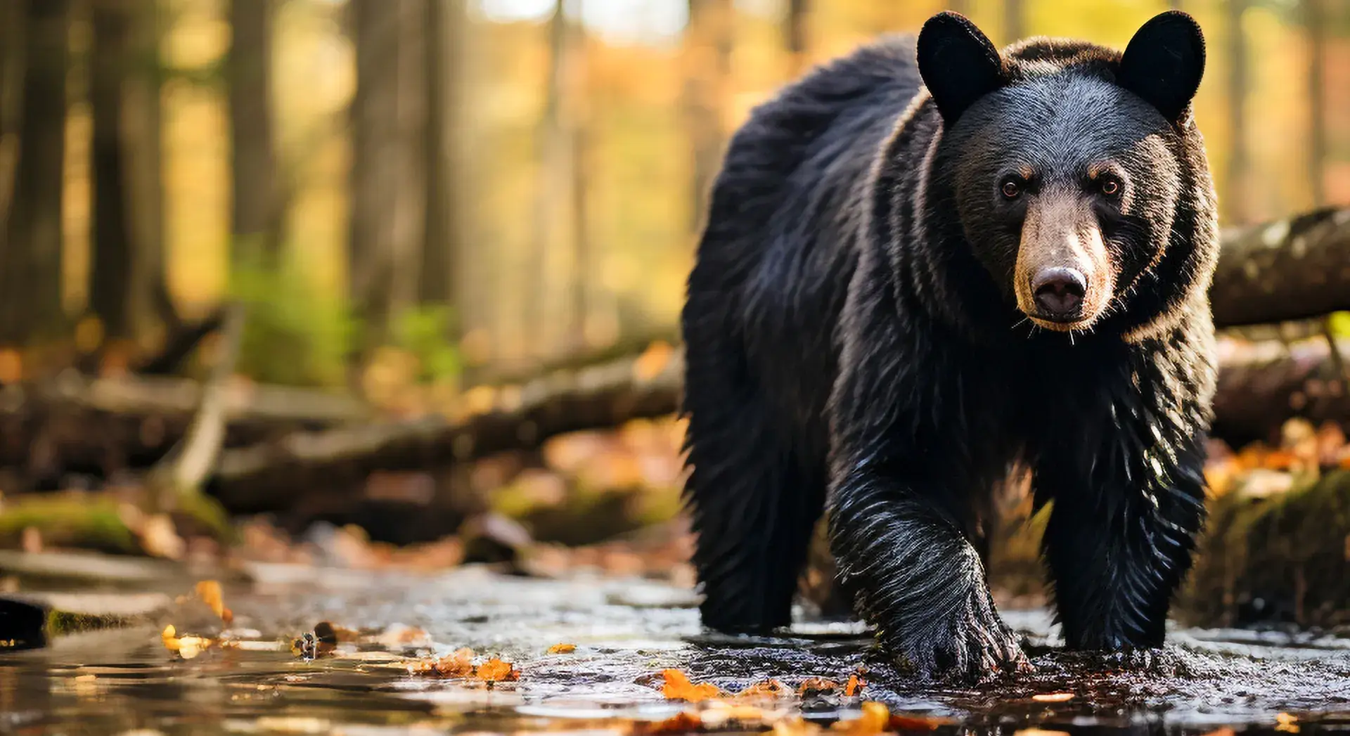 Bear in an autumn creek surrounded by golden foliage, Prescott Arizona